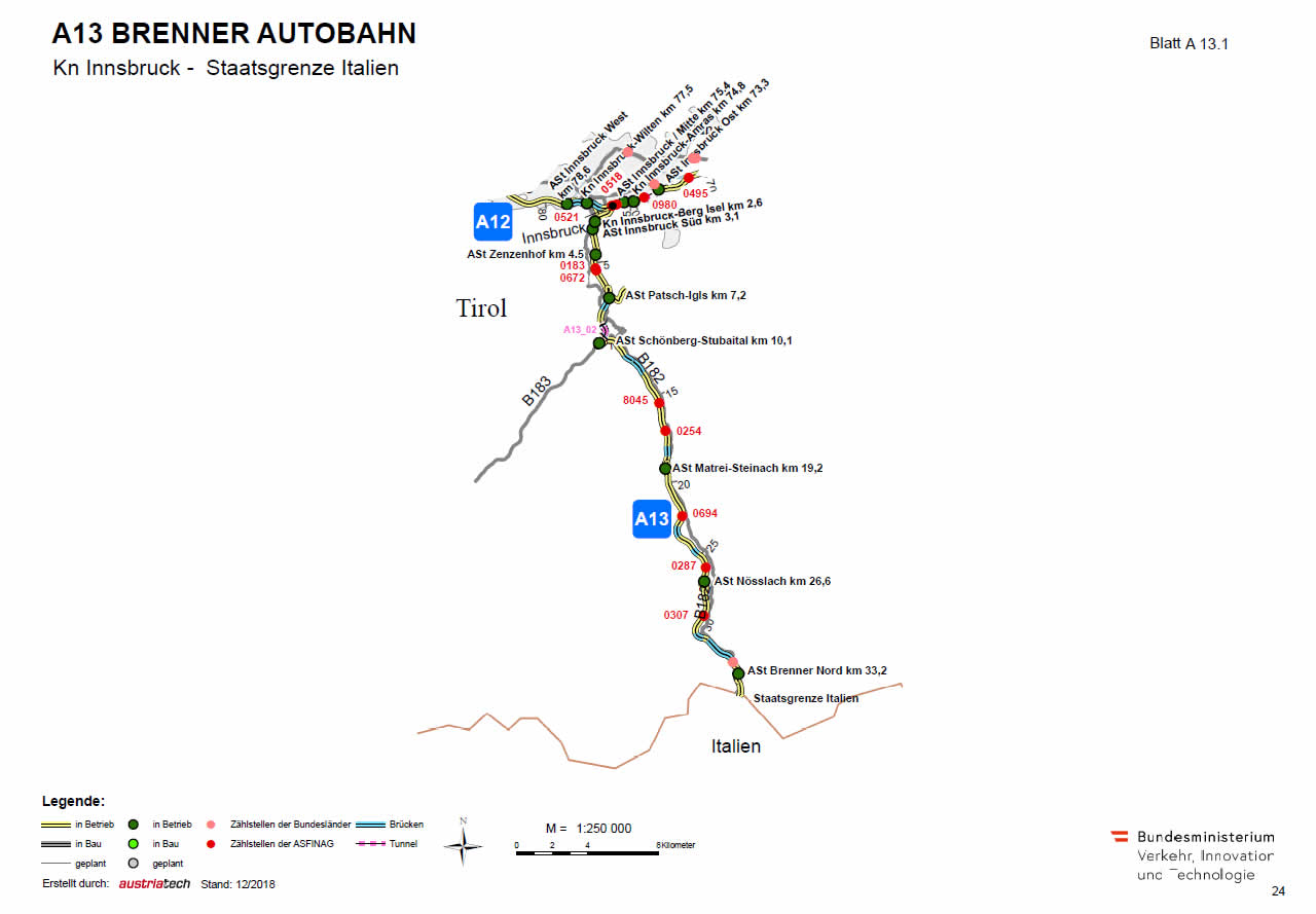 Brenner Autobahn von Innsbruck bis Italien