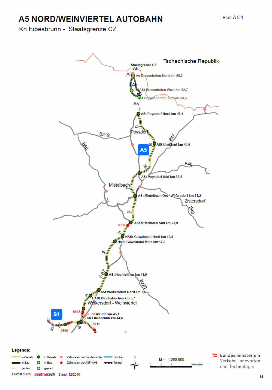 Nord/Weinviertel Autobahn von Eibesbrunn bis Tschechien