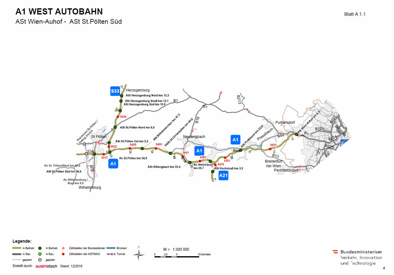 Westautobahn von Wien-Auhof bis St. Pölten Süd