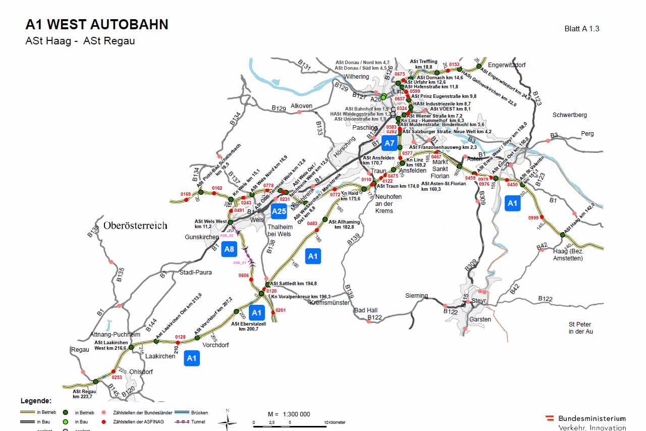 Westautobahn von Haag bis Regau