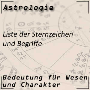 Liste der Sternzeichen und Astrologiebegriffe