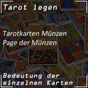 Tarotkarte Page der Münzen oder Bube der Münzen