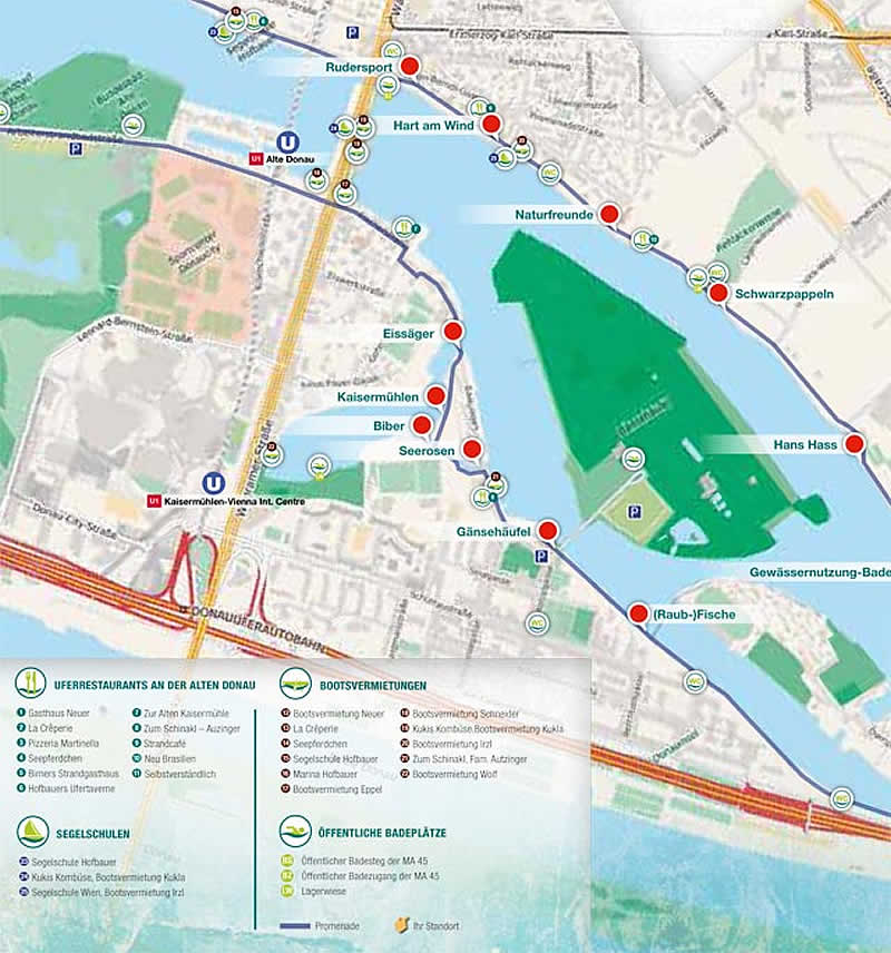 Lageplan Lehrpfad Wiener Wasserweg Alte Donau