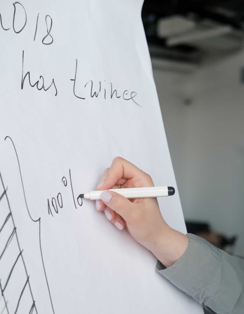 Statistikwerte werden auf Flipchart geschrieben